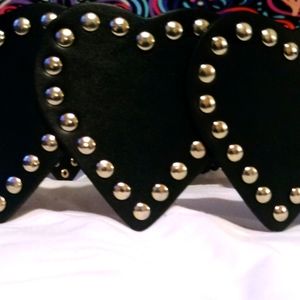 Black Leather Heart Shaped Belt With Silver Beads